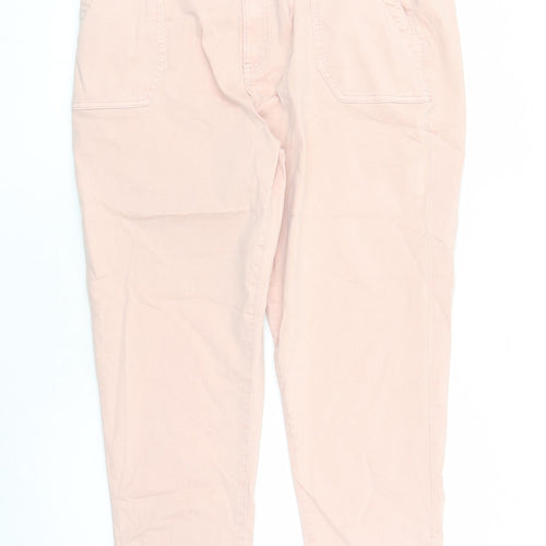 Marks and Spencer Womens Pink Cotton Tapered Jeans Size 20 L27 in Regular Zip - Elasticated Waist Zip Detail On Ankle
