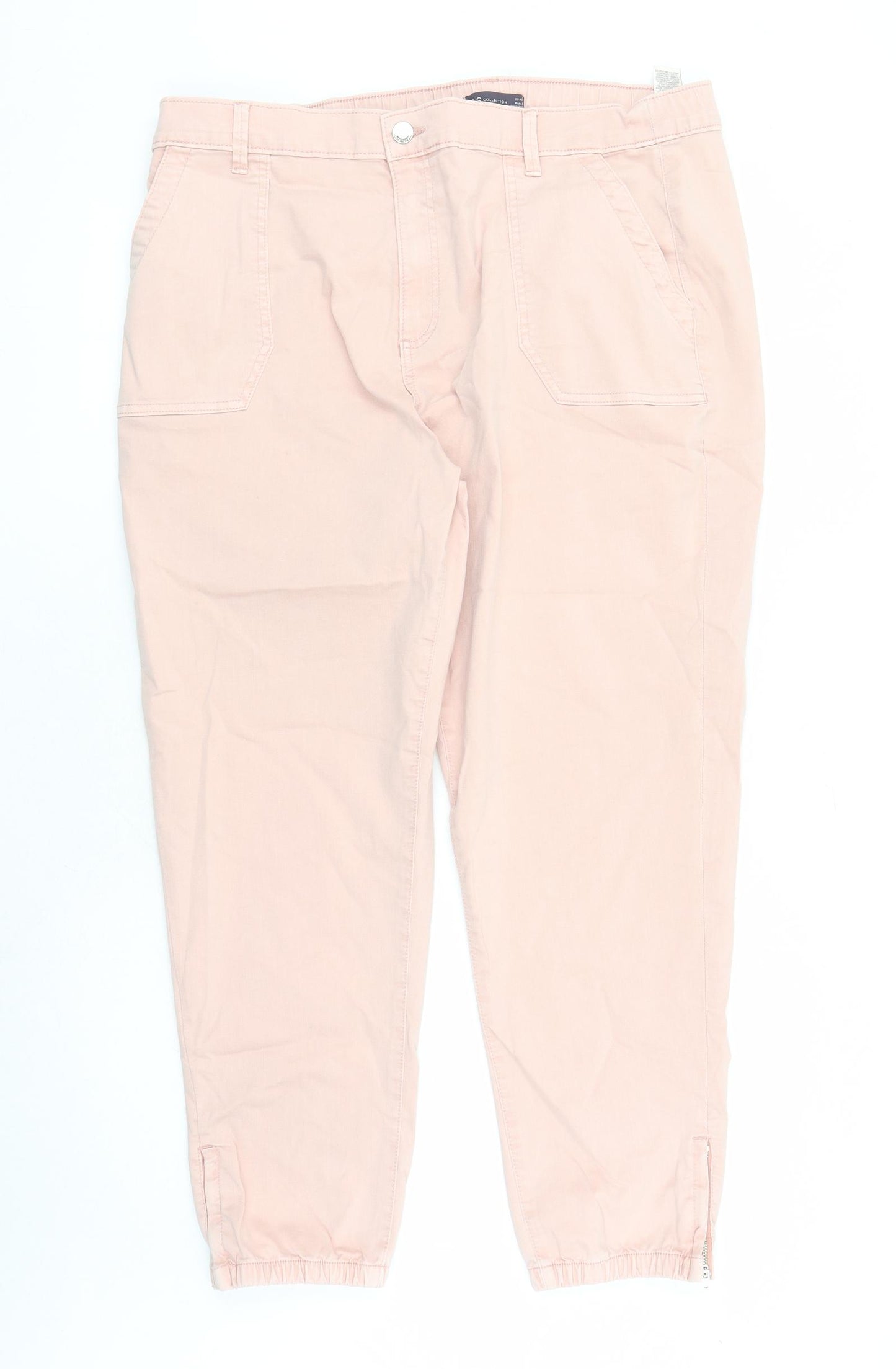 Marks and Spencer Womens Pink Cotton Tapered Jeans Size 20 L27 in Regular Zip - Elasticated Waist Zip Detail On Ankle