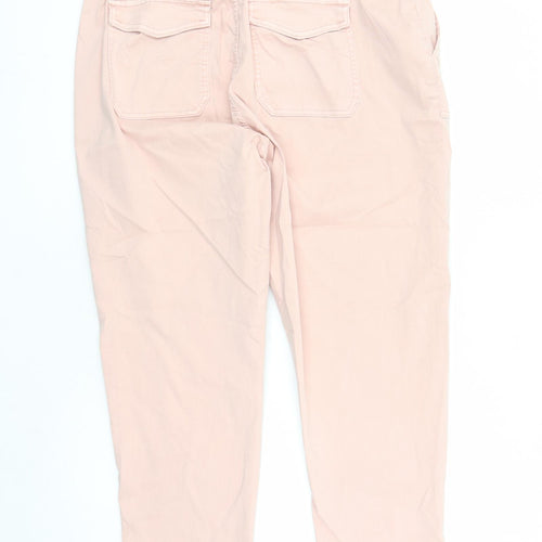 Marks and Spencer Womens Pink Cotton Tapered Jeans Size 20 L27 in Regular Zip - Elasticated Waist Zip Detail On Ankle