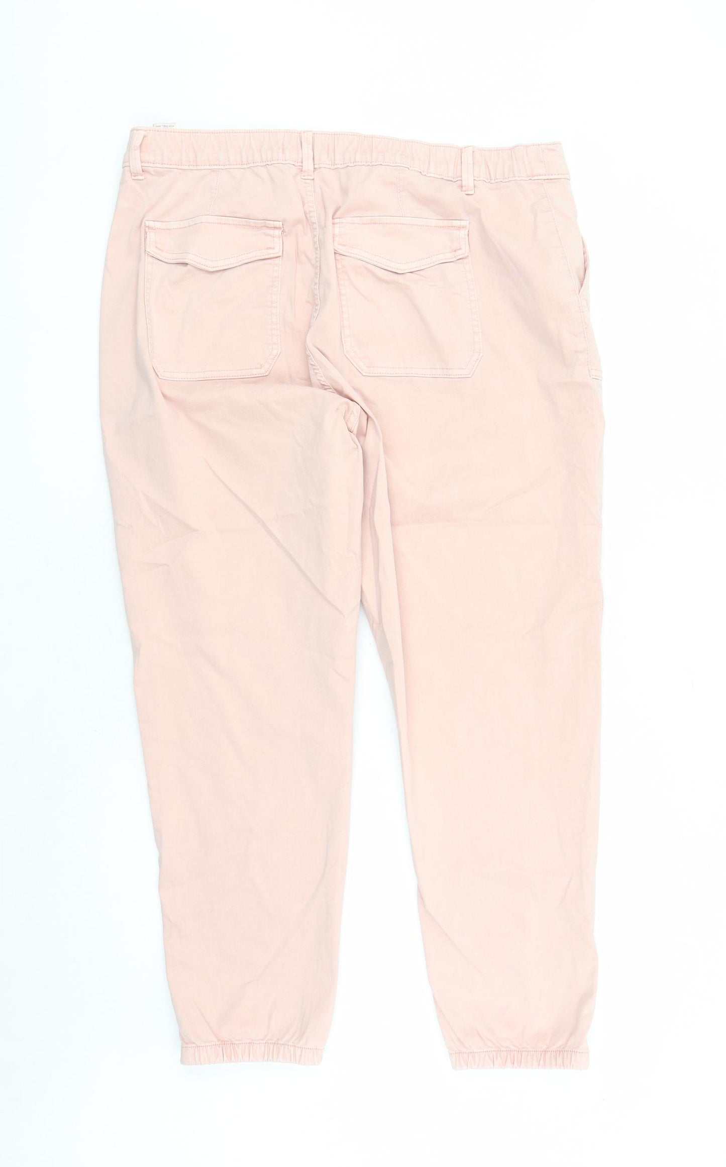 Marks and Spencer Womens Pink Cotton Tapered Jeans Size 20 L27 in Regular Zip - Elasticated Waist Zip Detail On Ankle