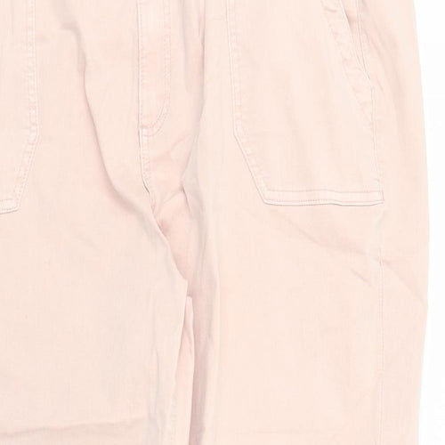 Marks and Spencer Womens Pink Cotton Tapered Jeans Size 20 L27 in Regular Zip - Elasticated Waist Zip Detail On Ankle