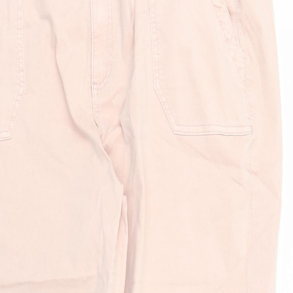 Marks and Spencer Womens Pink Cotton Tapered Jeans Size 20 L27 in Regular Zip - Elasticated Waist Zip Detail On Ankle