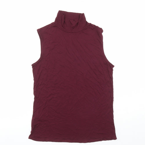MNG Womens Red Viscose Basic T-Shirt Size 12 High Neck