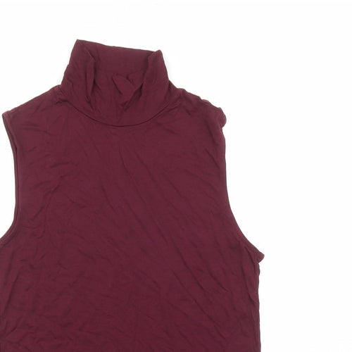 MNG Womens Red Viscose Basic T-Shirt Size 12 High Neck