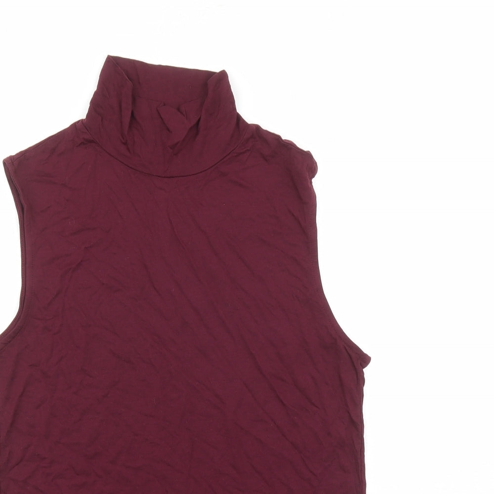 MNG Womens Red Viscose Basic T-Shirt Size 12 High Neck