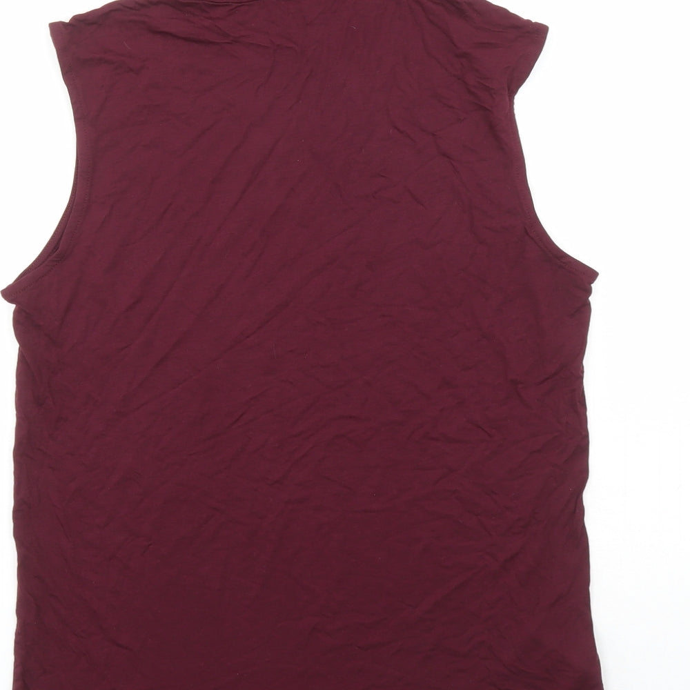 MNG Womens Red Viscose Basic T-Shirt Size 12 High Neck