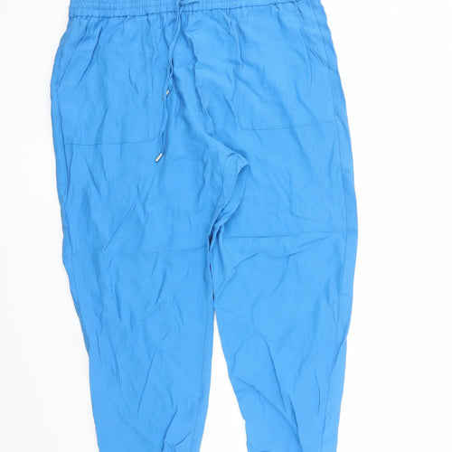 Marks and Spencer Womens Blue Lyocell Carrot Trousers Size 22 L27 in Regular Drawstring - Elasticated Waist Pockets