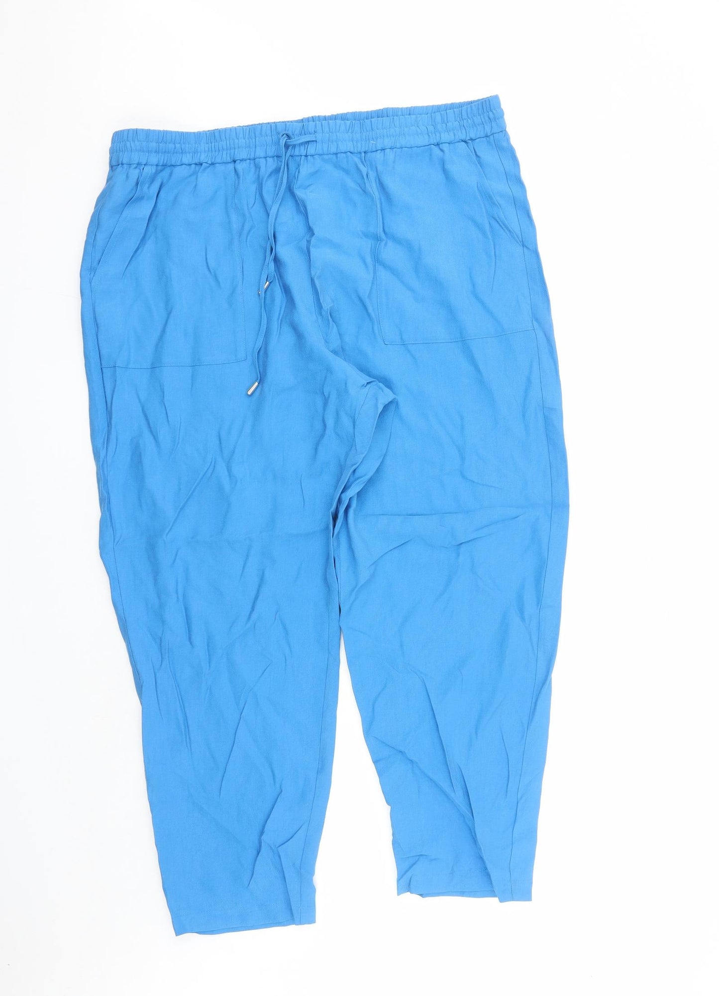Marks and Spencer Womens Blue Lyocell Carrot Trousers Size 22 L27 in Regular Drawstring - Elasticated Waist Pockets