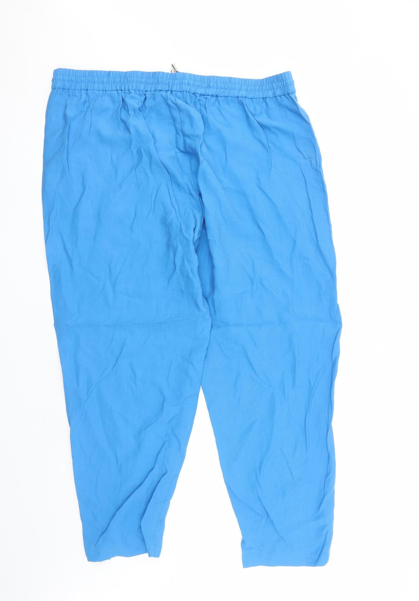 Marks and Spencer Womens Blue Lyocell Carrot Trousers Size 22 L27 in Regular Drawstring - Elasticated Waist Pockets
