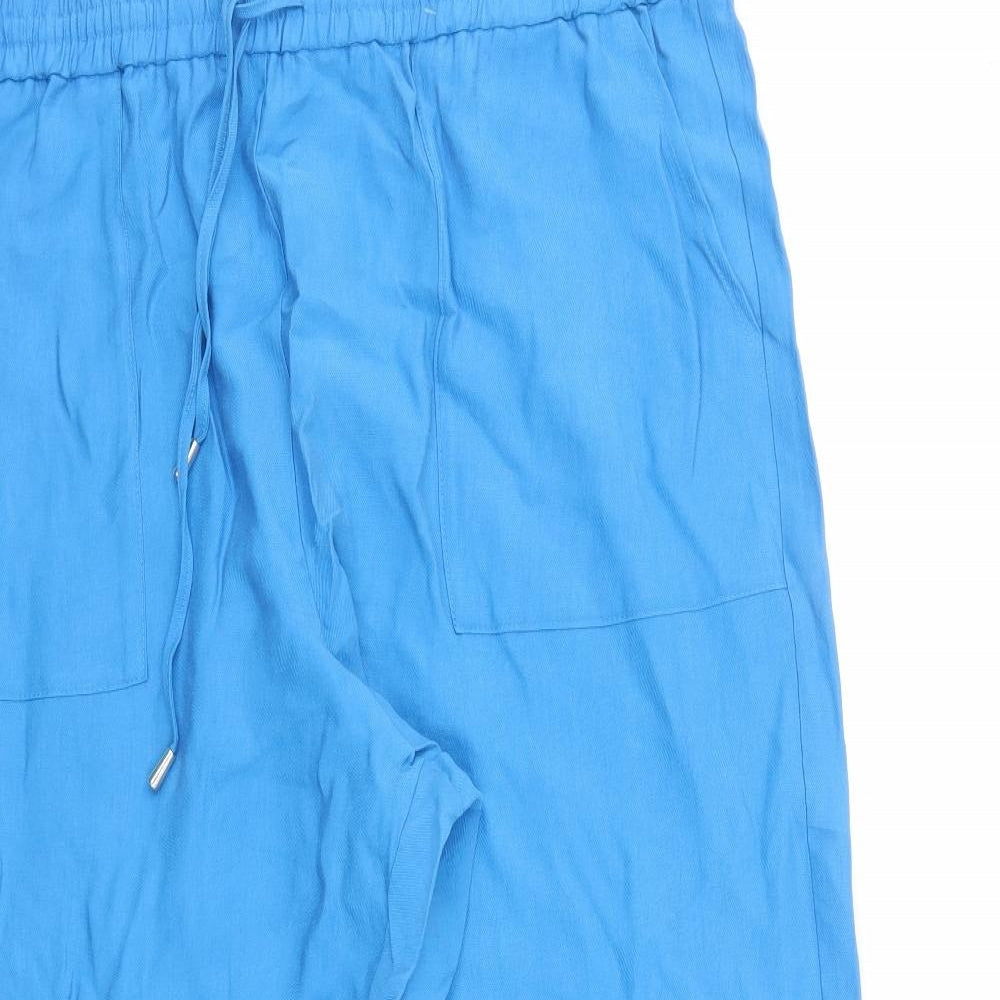 Marks and Spencer Womens Blue Lyocell Carrot Trousers Size 22 L27 in Regular Drawstring - Elasticated Waist Pockets