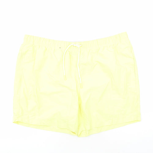 Marks and Spencer Mens Yellow Polyester Sweat Shorts Size 2XL L6 in Regular Drawstring - Elasticated Waist Swim Shorts Pockets