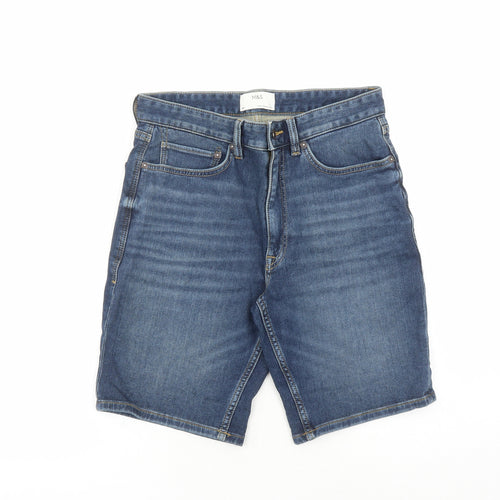 Marks and Spencer Mens Blue Cotton Biker Shorts Size 30 in L9 in Regular Zip - Pockets