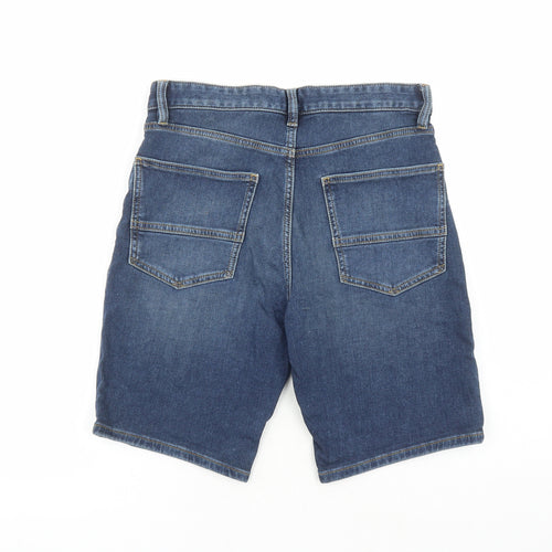 Marks and Spencer Mens Blue Cotton Biker Shorts Size 30 in L9 in Regular Zip - Pockets