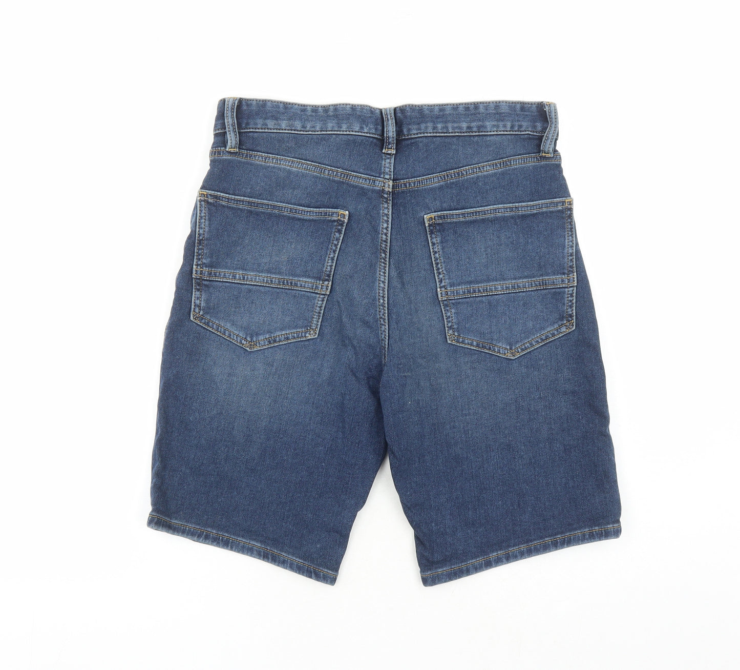 Marks and Spencer Mens Blue Cotton Biker Shorts Size 30 in L9 in Regular Zip - Pockets