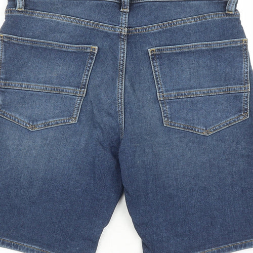 Marks and Spencer Mens Blue Cotton Biker Shorts Size 30 in L9 in Regular Zip - Pockets