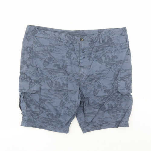 marks and Mens Blue Geometric Cotton Cargo Shorts Size 44 in L10 in Regular Zip - Pockets