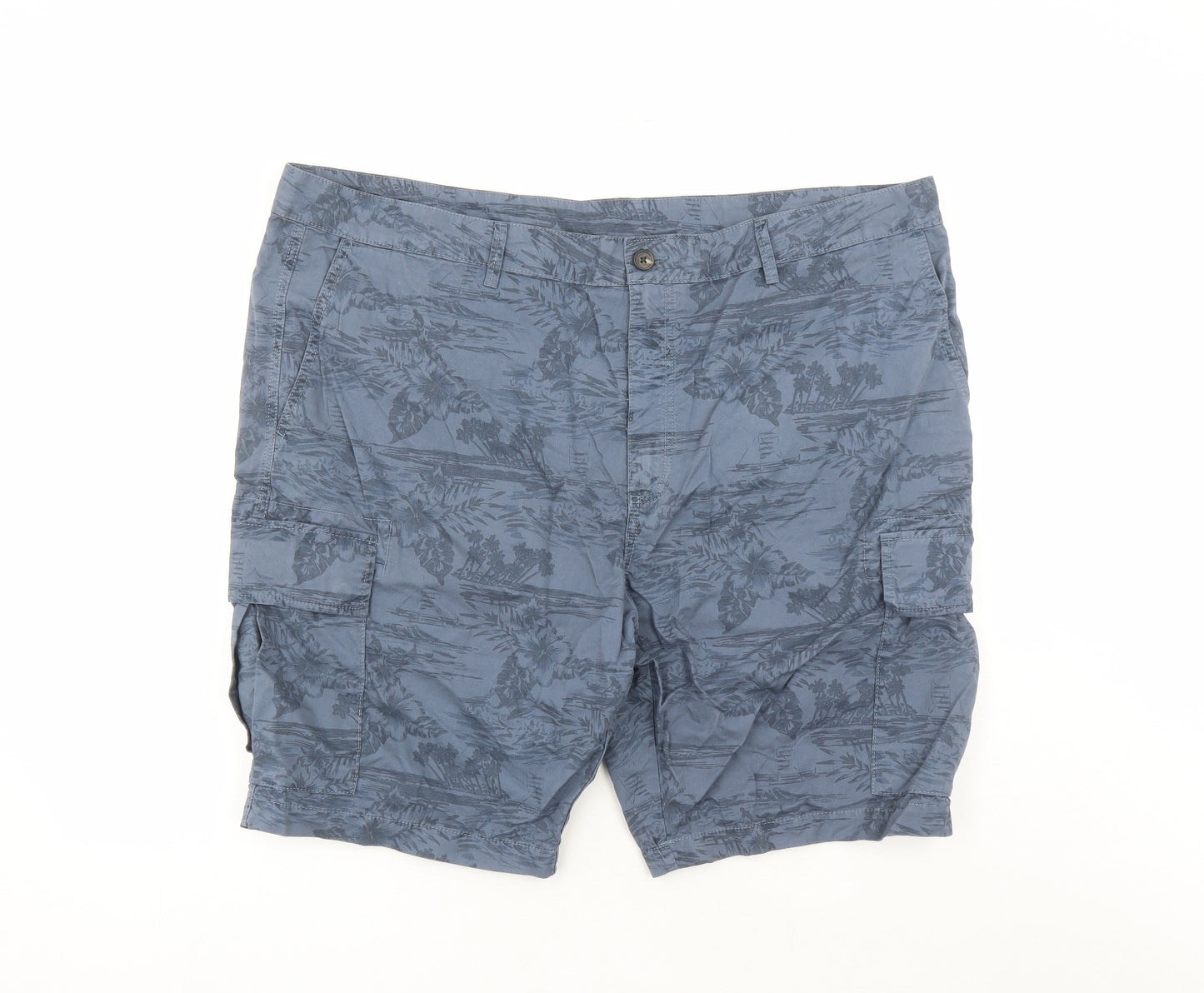 marks and Mens Blue Geometric Cotton Cargo Shorts Size 44 in L10 in Regular Zip - Pockets