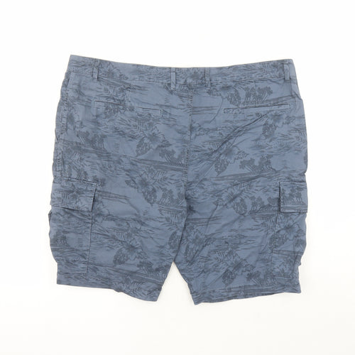 marks and Mens Blue Geometric Cotton Cargo Shorts Size 44 in L10 in Regular Zip - Pockets