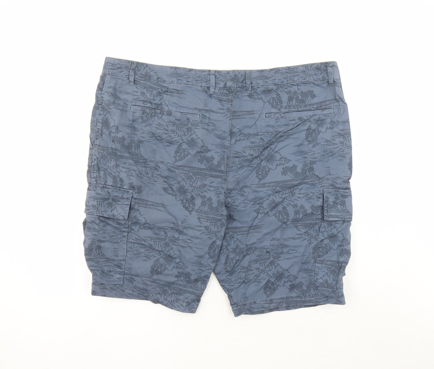 marks and Mens Blue Geometric Cotton Cargo Shorts Size 44 in L10 in Regular Zip - Pockets