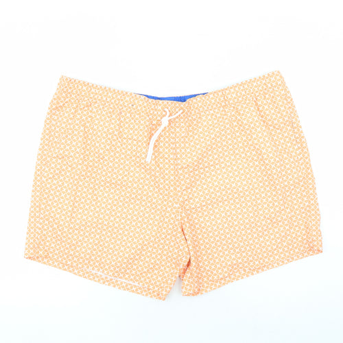 Marks and Spencer Mens Orange Geometric Polyester Sweat Shorts Size 3XL L6 in Regular Drawstring - Elasticated Waist Swim Shorts Pockets