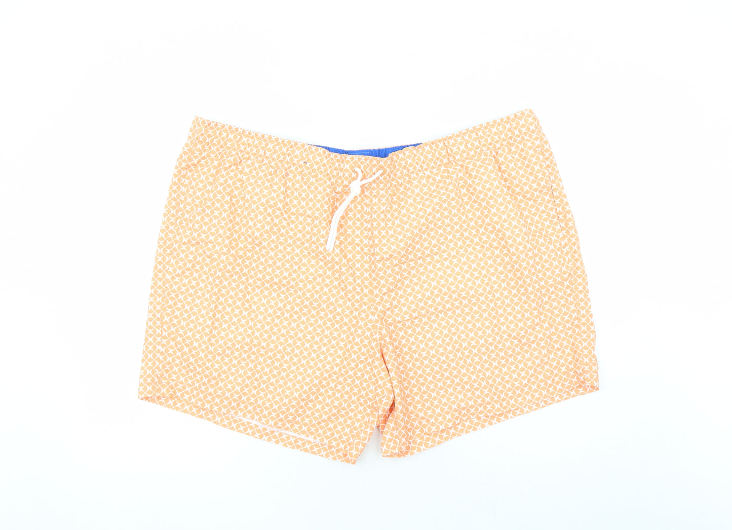 Marks and Spencer Mens Orange Geometric Polyester Sweat Shorts Size 3XL L6 in Regular Drawstring - Elasticated Waist Swim Shorts Pockets