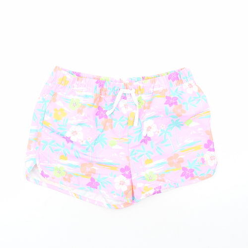 Marks and Spencer Boys Purple Floral Polyester Sweat Shorts Size 13-14 Years Regular Drawstring - Elasticated Waist Inside Leg 3 Inches