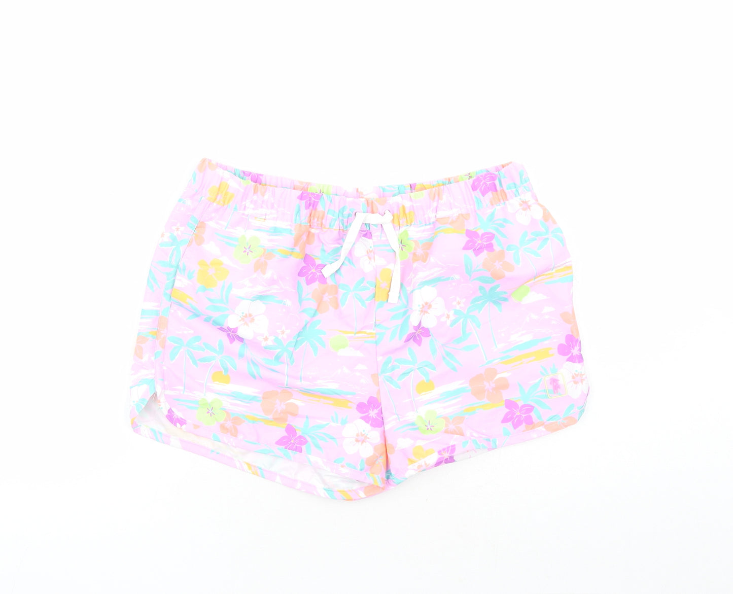 Marks and Spencer Boys Purple Floral Polyester Sweat Shorts Size 13-14 Years Regular Drawstring - Elasticated Waist Inside Leg 3 Inches