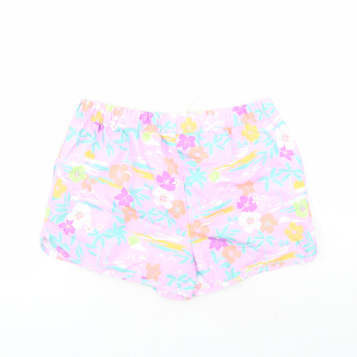 Marks and Spencer Boys Purple Floral Polyester Sweat Shorts Size 13-14 Years Regular Drawstring - Elasticated Waist Inside Leg 3 Inches