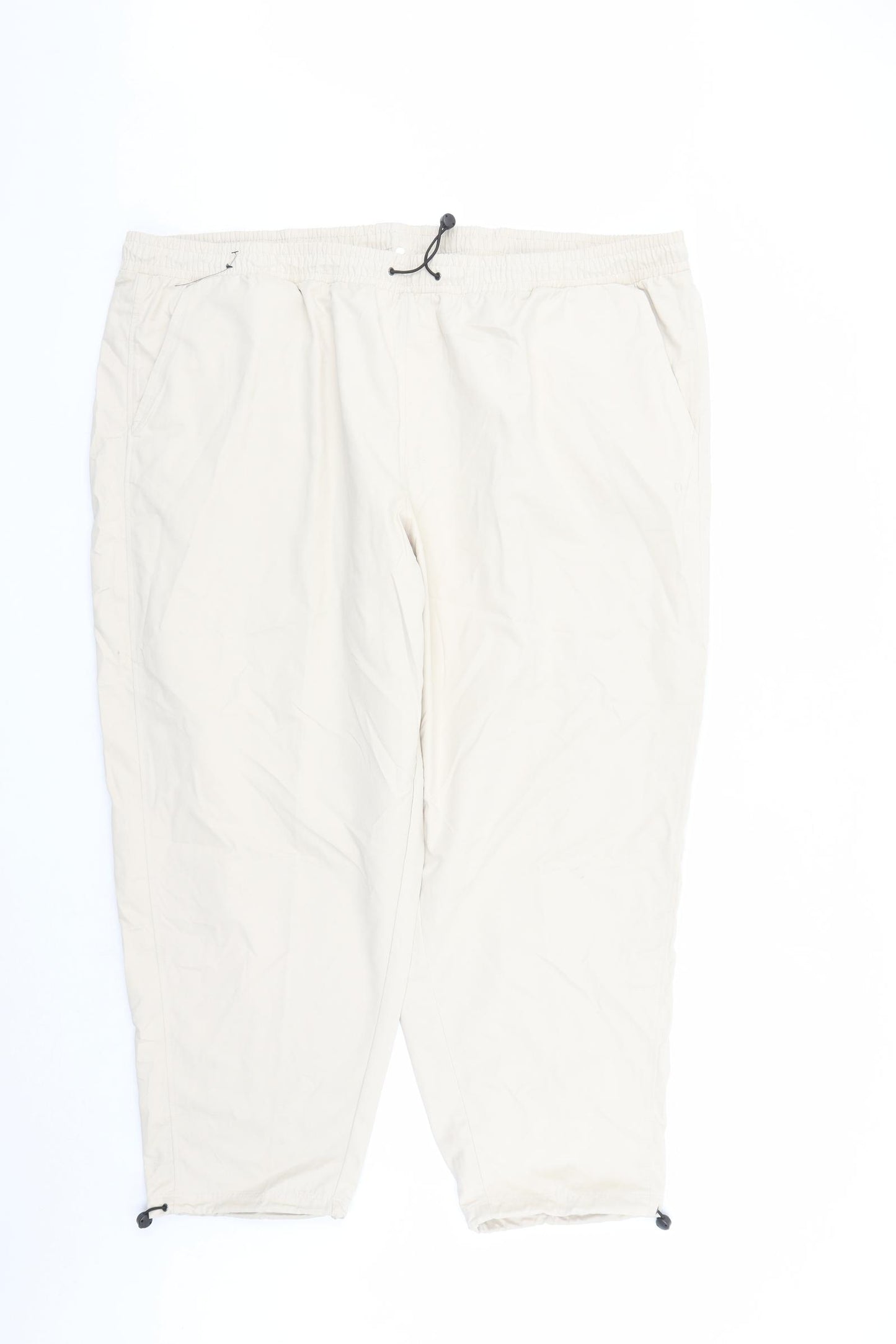 GOODMOVE Womens Beige Polyester Track Pants Trousers Size 24 L26 in Regular Drawstring - Elasticated Waist Pockets