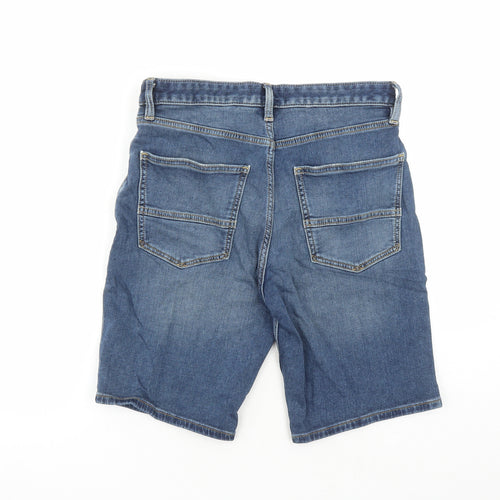 Marks and Spencer Mens Blue Cotton Biker Shorts Size 30 in L9 in Regular Zip - Pockets