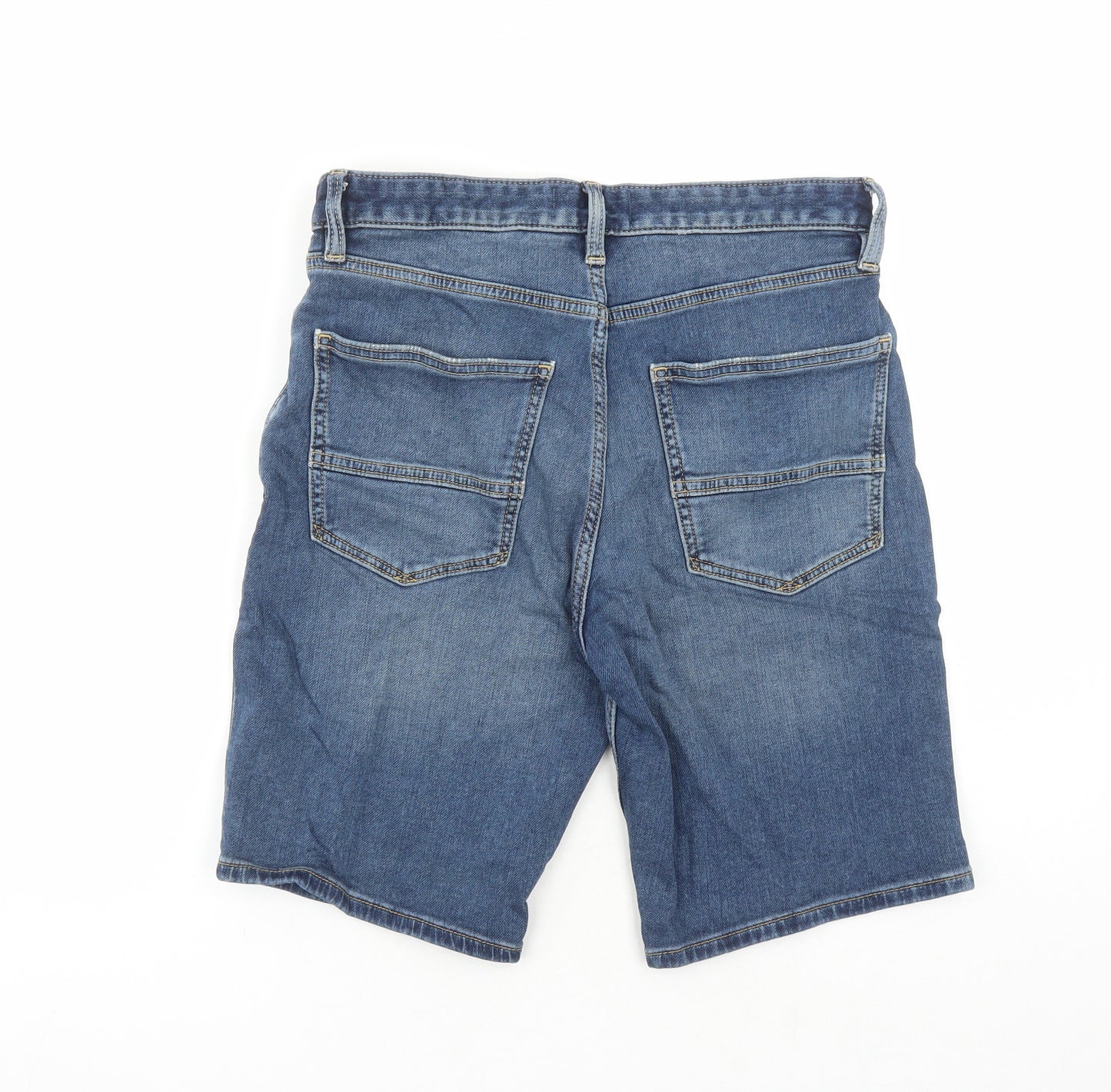 Marks and Spencer Mens Blue Cotton Biker Shorts Size 30 in L9 in Regular Zip - Pockets