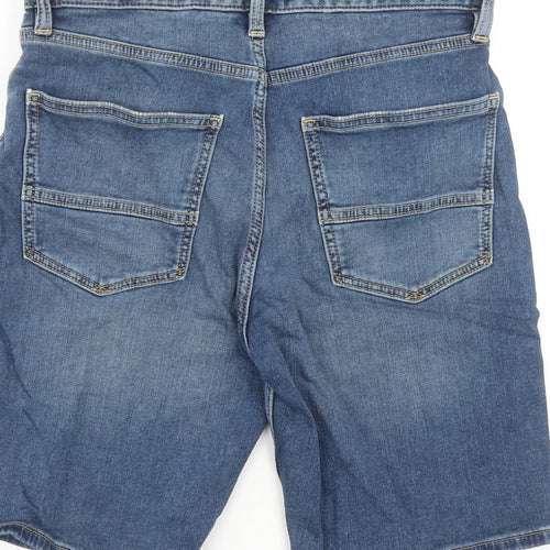 Marks and Spencer Mens Blue Cotton Biker Shorts Size 30 in L9 in Regular Zip - Pockets