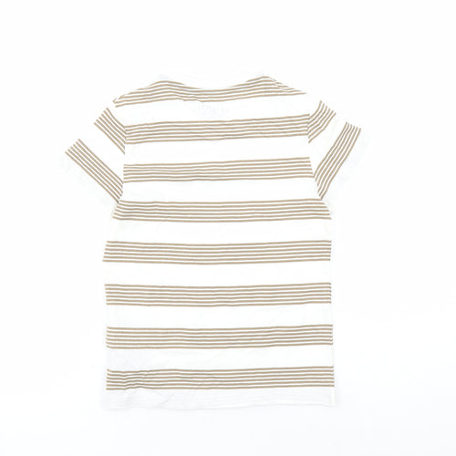 Marks and Spencer Boys White Striped Cotton Basic T-Shirt Size 6-7 Years Crew Neck Pullover