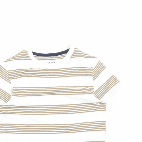 Marks and Spencer Boys White Striped Cotton Basic T-Shirt Size 6-7 Years Crew Neck Pullover