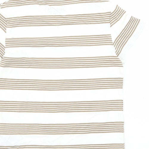 Marks and Spencer Boys White Striped Cotton Basic T-Shirt Size 6-7 Years Crew Neck Pullover