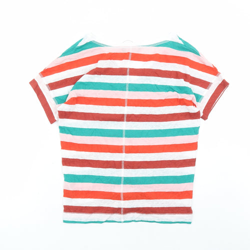 Marks and Spencer Womens Multicoloured Striped Flax Basic T-Shirt Size 8 V-Neck