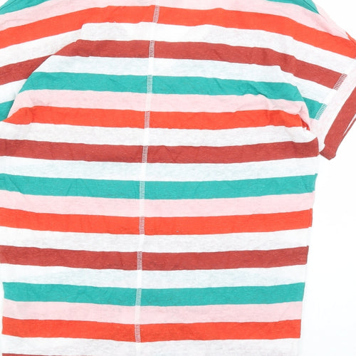Marks and Spencer Womens Multicoloured Striped Flax Basic T-Shirt Size 8 V-Neck
