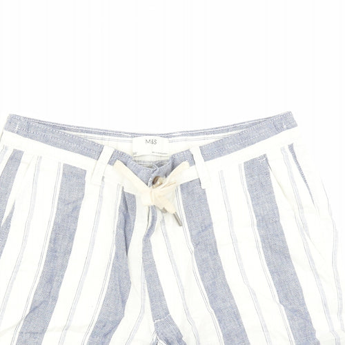 marks and Mens White Striped Linen Bermuda Shorts Size 32 in L9 in Regular Zip - Elasticated Waist Pockets