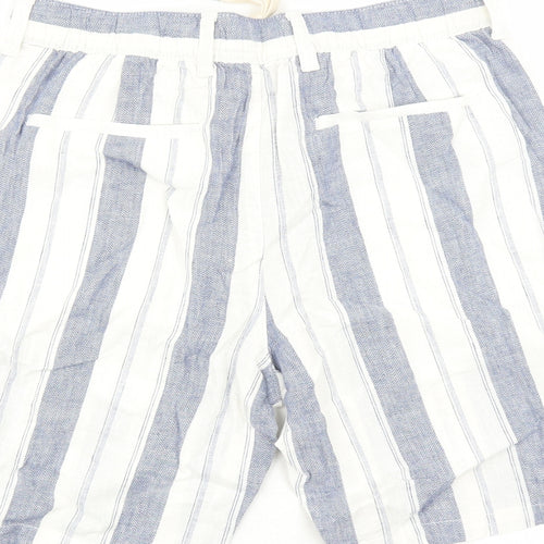 marks and Mens White Striped Linen Bermuda Shorts Size 32 in L9 in Regular Zip - Elasticated Waist Pockets