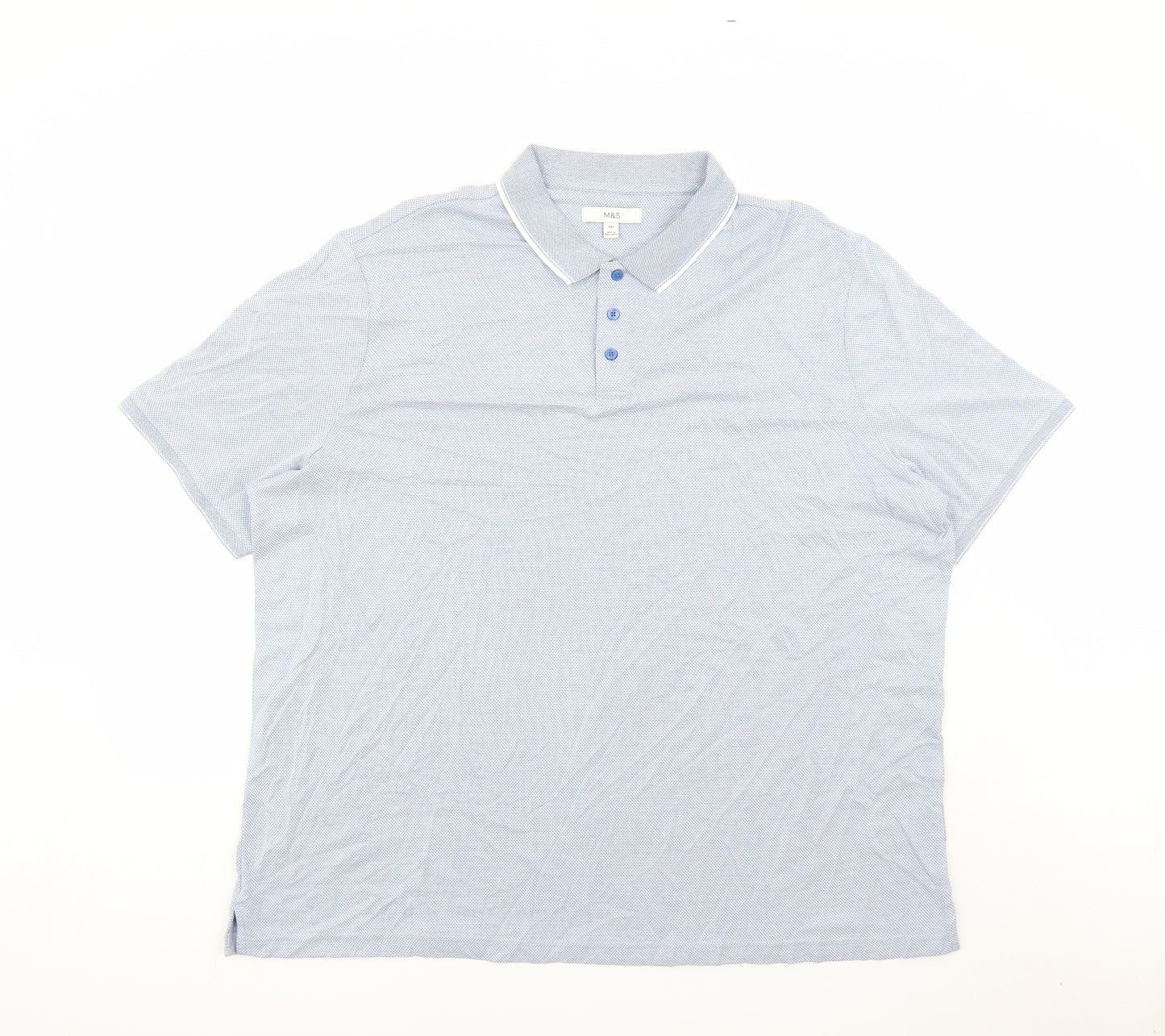 Marks and Spencer Mens Blue Geometric Modal Polo Size 4XL Collared Button