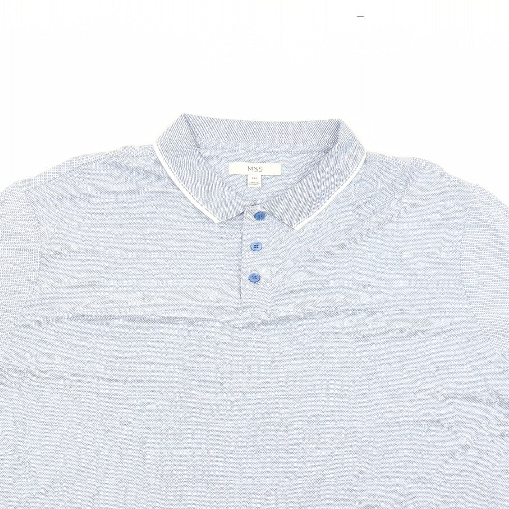 Marks and Spencer Mens Blue Geometric Modal Polo Size 4XL Collared Button