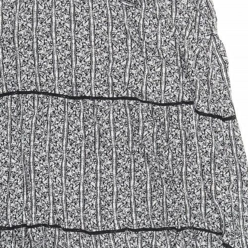 Marks and Spencer Womens Black Floral Viscose Peasant Skirt Size 24 Zip - Belted