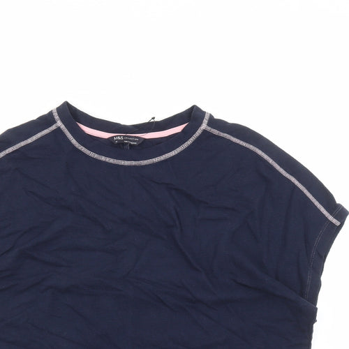 Marks and Spencer Womens Blue 100% Cotton Basic T-Shirt Size 16 Round Neck