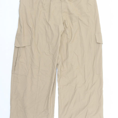 Marks and Spencer Womens Brown Polyester Cargo Trousers Size 14 L31 in Regular Zip - Pockets