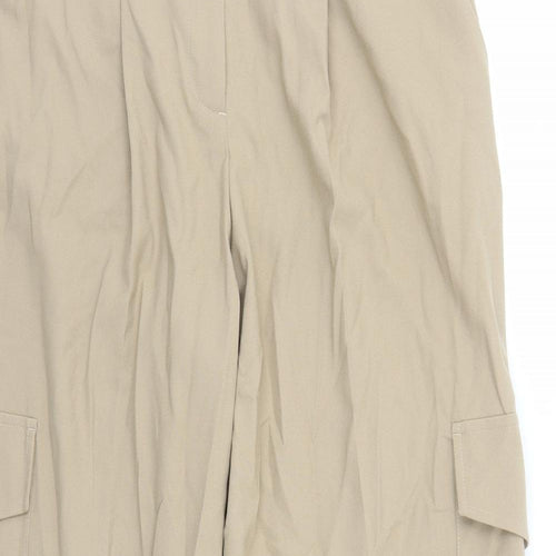 Marks and Spencer Womens Brown Polyester Cargo Trousers Size 14 L31 in Regular Zip - Pockets