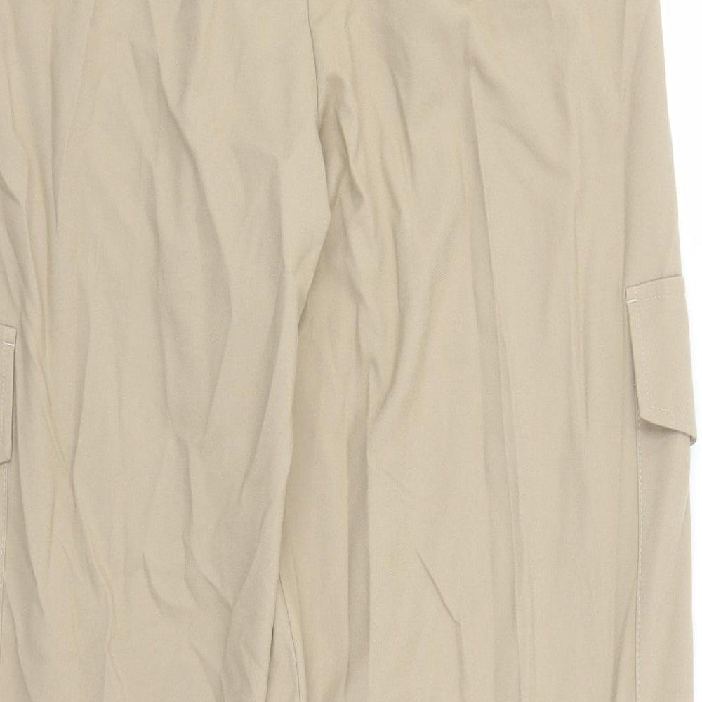 Marks and Spencer Womens Brown Polyester Cargo Trousers Size 14 L31 in Regular Zip - Pockets