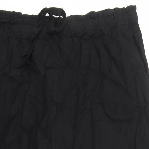 Marks and Spencer Womens Black Flax A-Line Skirt Size 24 Drawstring - Elasticated Waist Pockets Side Spilt Detail