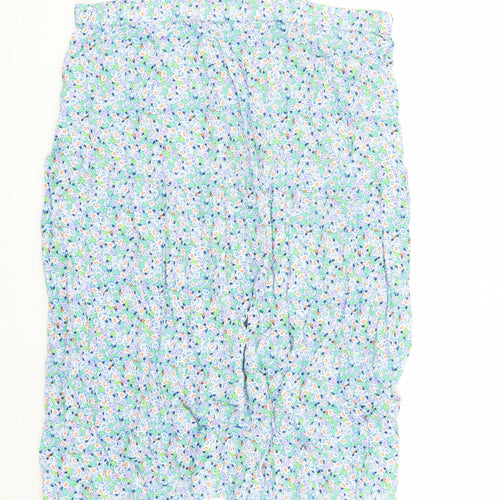 Marks and Spencer Womens Blue Floral Viscose A-Line Skirt Size 22 - Elasticated Waist Side Split Detail