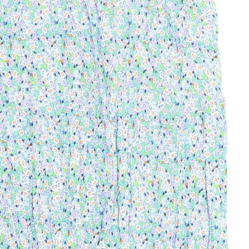 Marks and Spencer Womens Blue Floral Viscose A-Line Skirt Size 22 - Elasticated Waist Side Split Detail