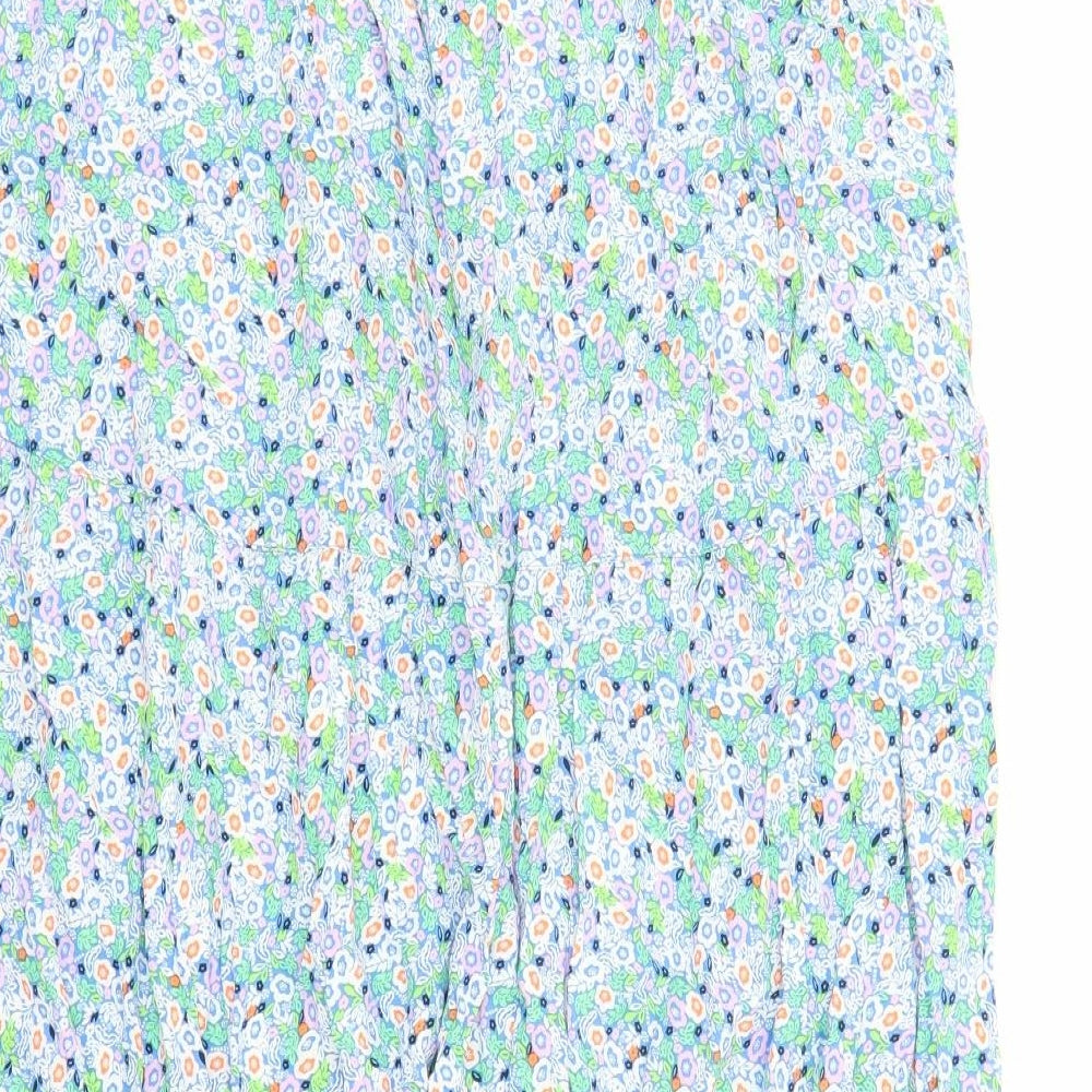 Marks and Spencer Womens Blue Floral Viscose A-Line Skirt Size 22 - Elasticated Waist Side Split Detail
